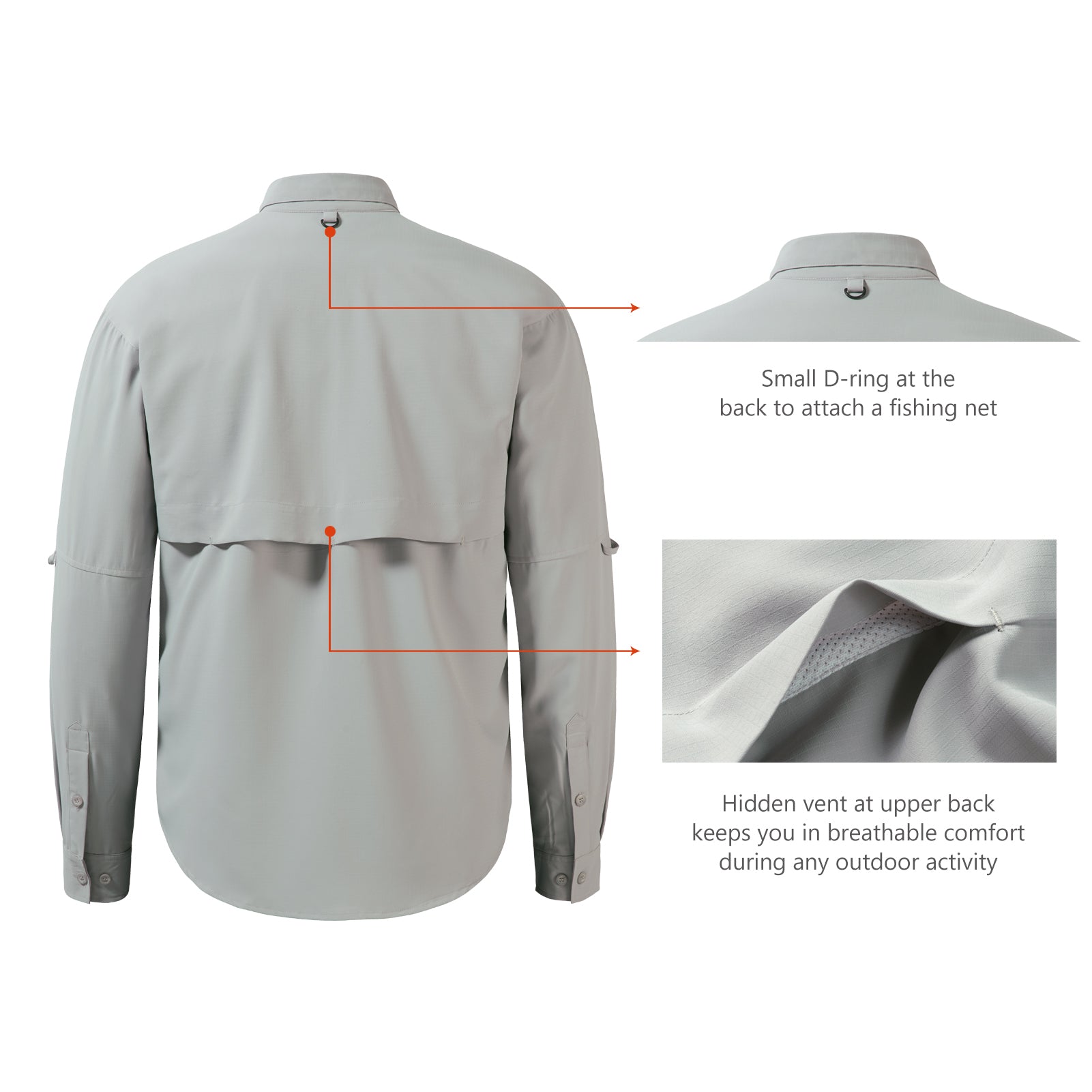 Men's UPF 50+ Long Sleeve Fishing Button Down Shirt FS21M, White / X-Large
