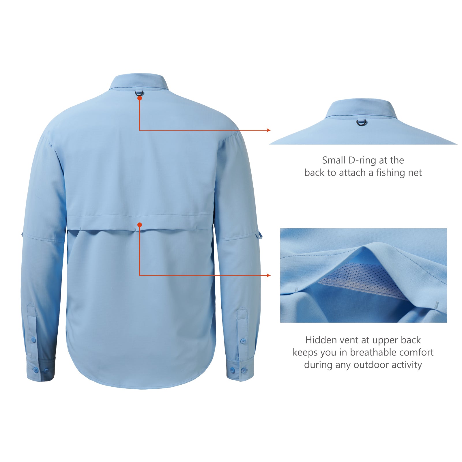 UPF50+ Long Sleeve Fishing Shirts for Men - Vented Sides