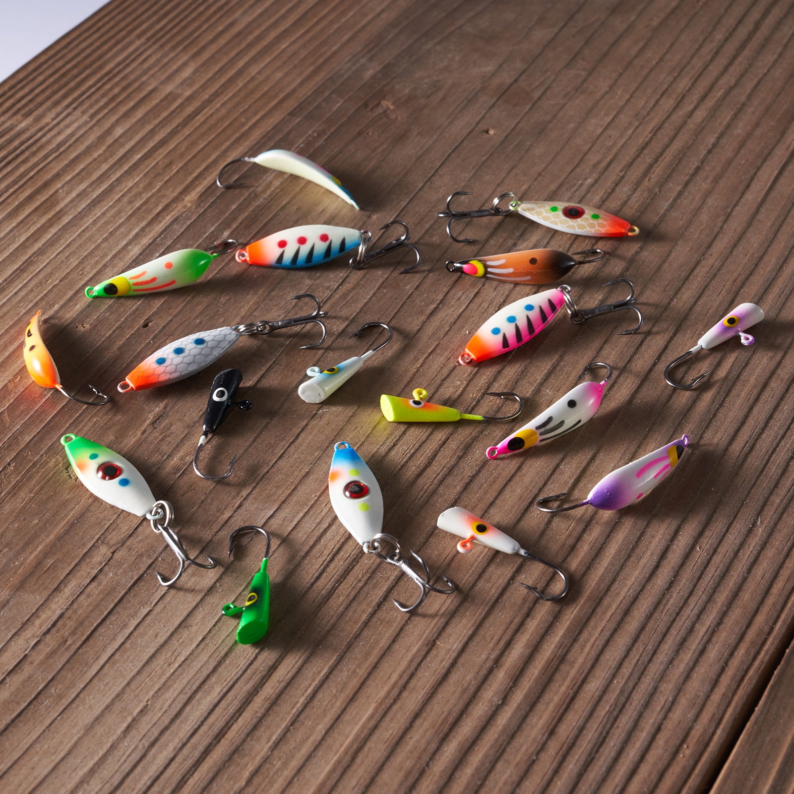 Ice Fishing Lure Kit Glowing Paint Jigs,30 pcs assorted perch/walleye/pike  jigs