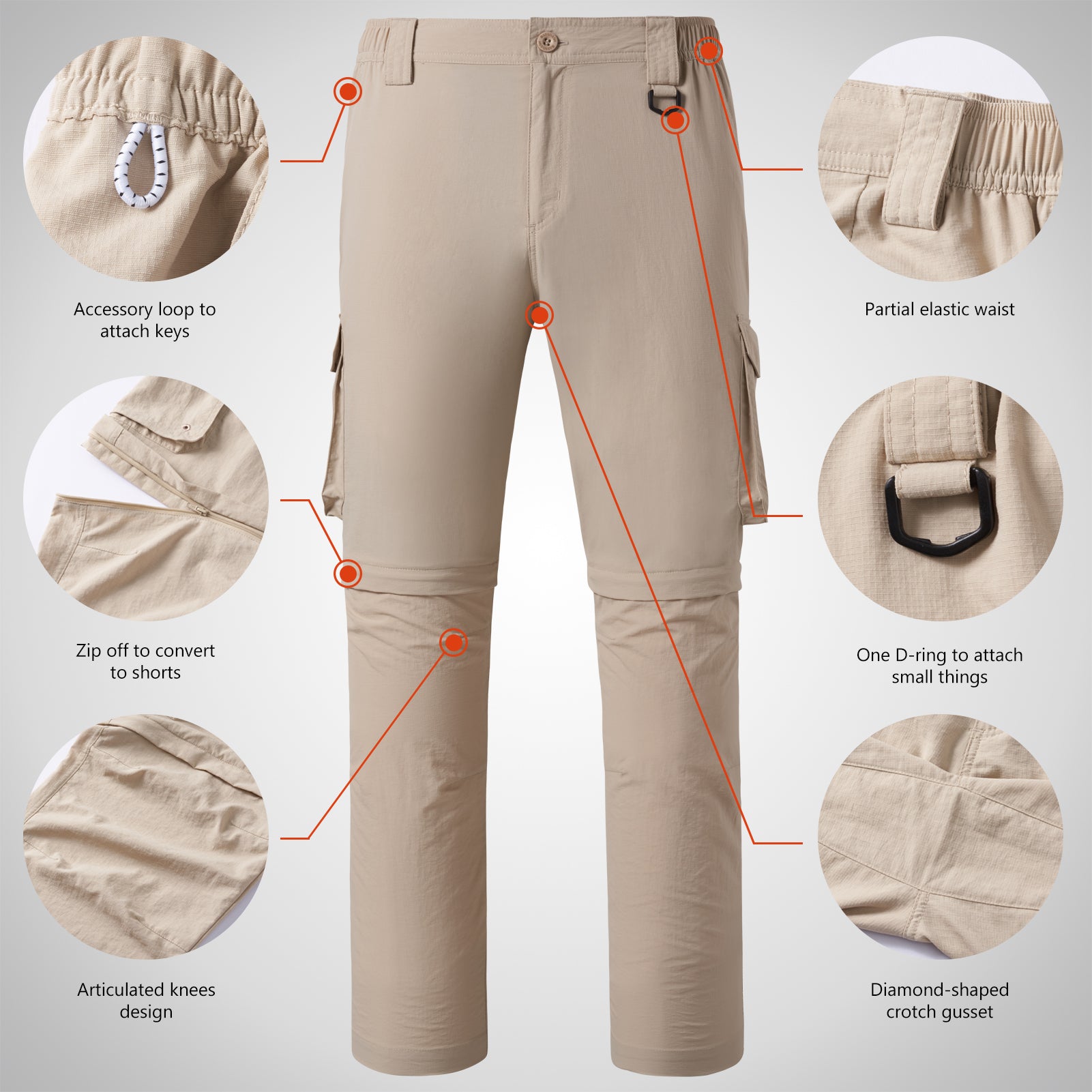 Men’s UPF 50+ Quick Dry Convertible Pants FP02M, Pond Green / 36W×30L