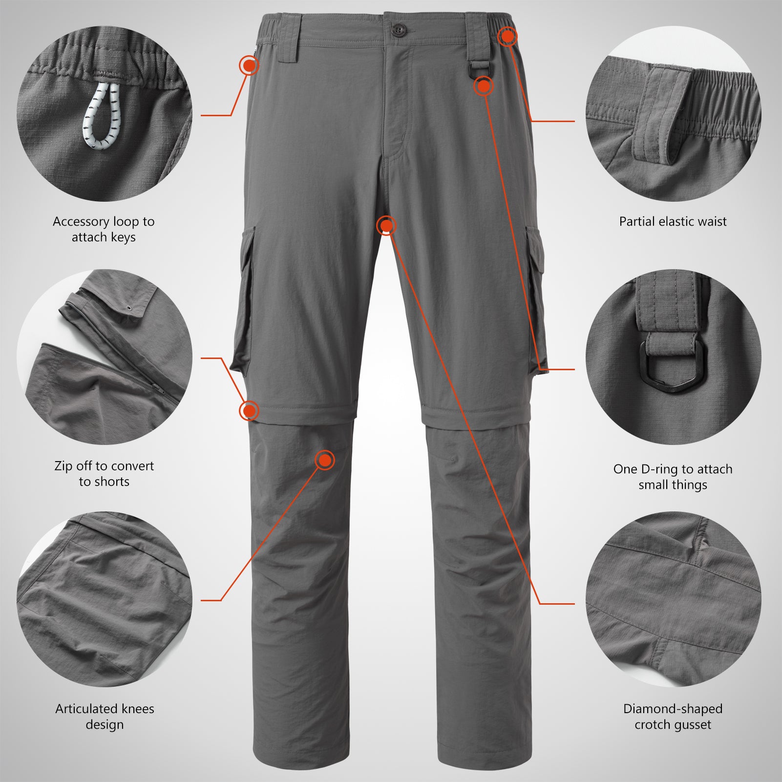 Men’s UPF 50+ Quick Dry Convertible Pants FP02M, Pond Green / 38W×32L