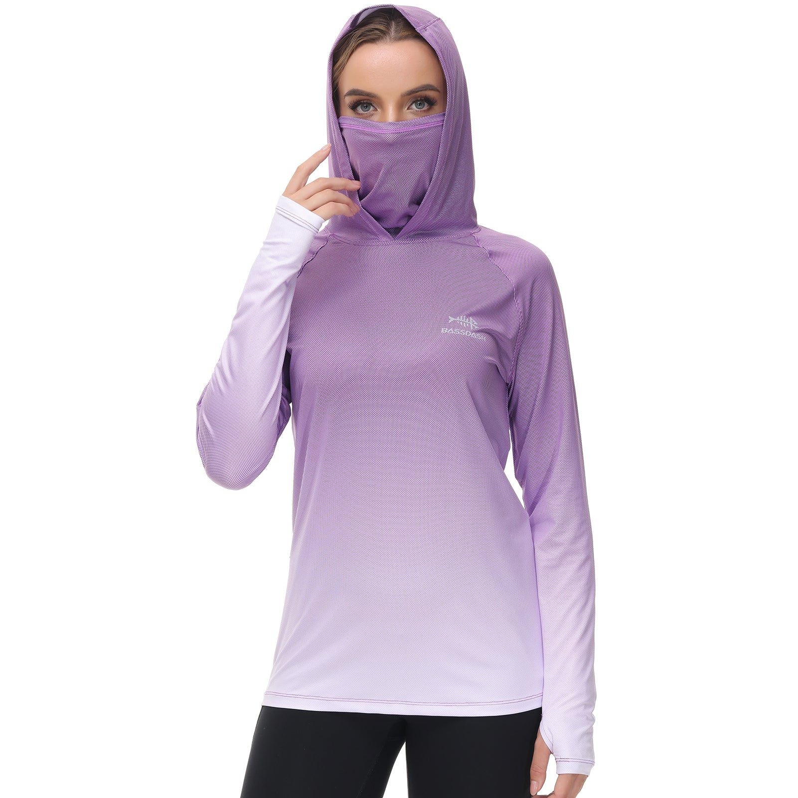 Women's Hooded Fishing Shirt with Face Mask Violet Spot Gradient / Small