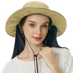 Women's UPF 50+ Sun Hat with Ponytail Hole Neck Flap FH05W - Bassdash