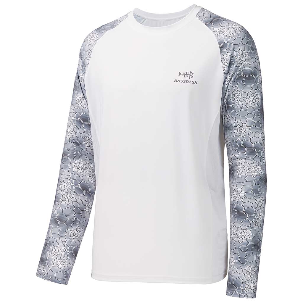 Raglan Long Sleeve Camo UPF Shirt | Bassdash Fishing White/Grey Hexagonal Scales / 3XL