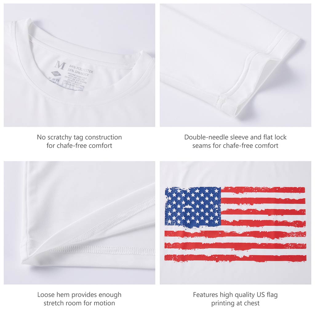 Bassdash Long Sleeve Vintage American Patriotic Flag Fishing Shirt