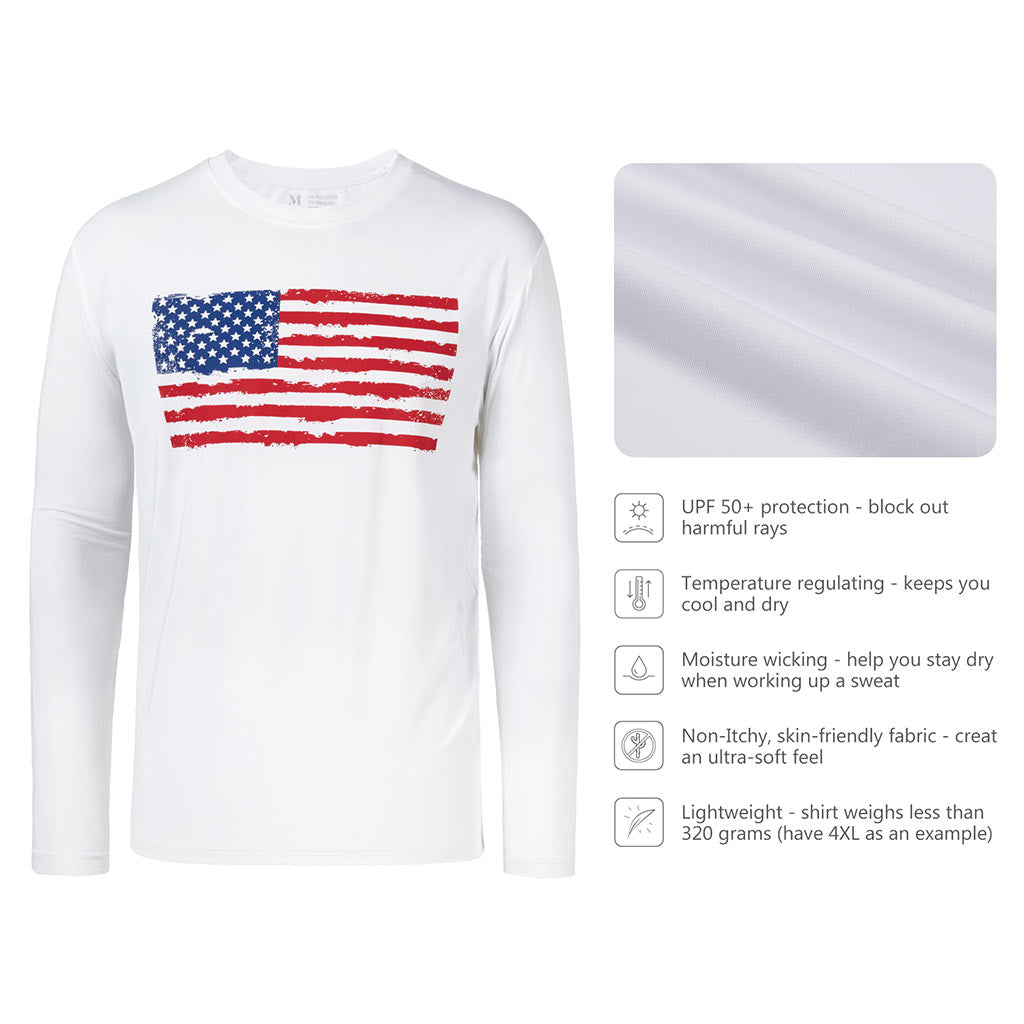 Bassdash Long Sleeve Vintage American Patriotic Flag Fishing Shirt For Men