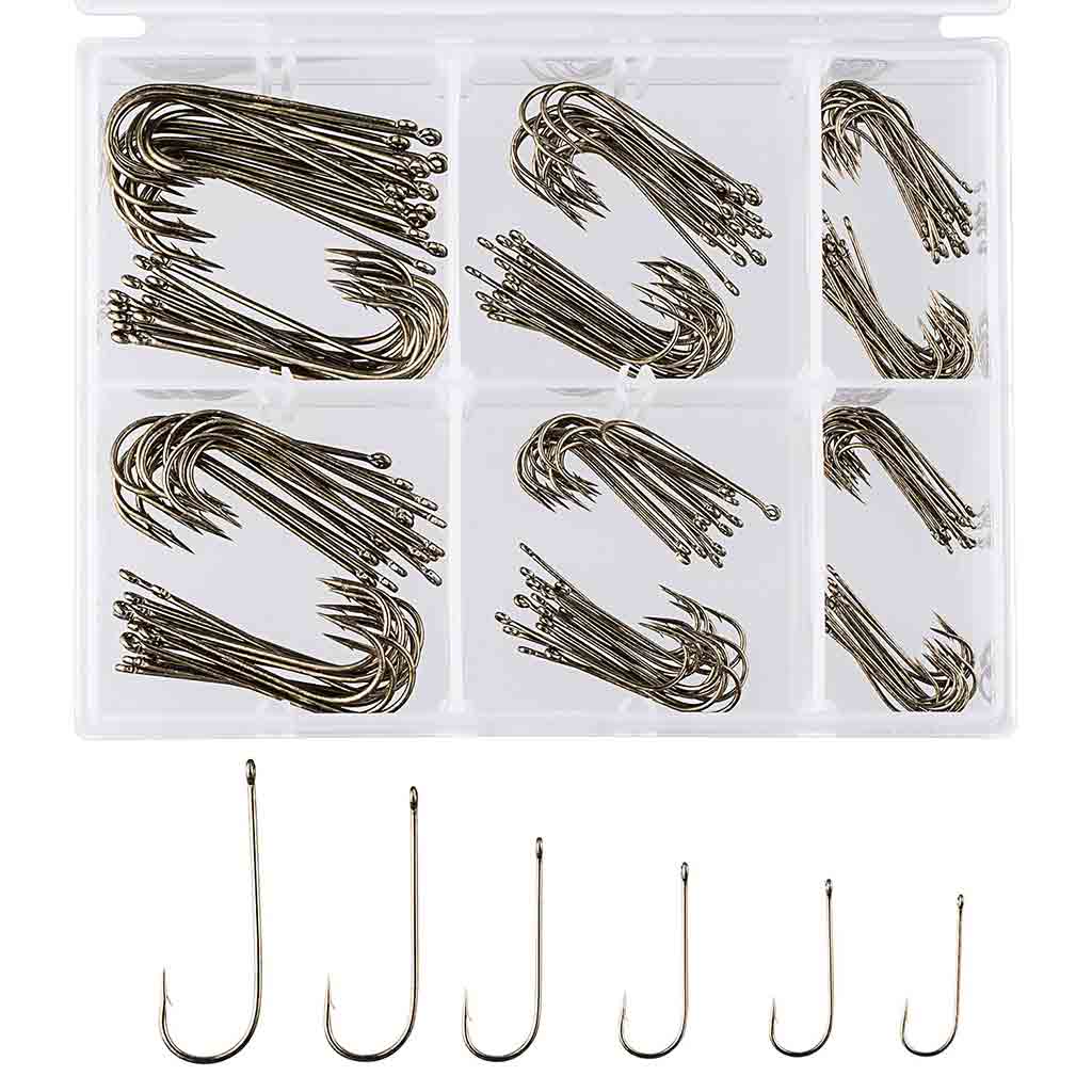 BASSDASH Saltwater Freshwater Hooks Assortment Pack, Octopus Offset Hooks and Aberdeen Hooks in Assorted Sizes, Tackle Box