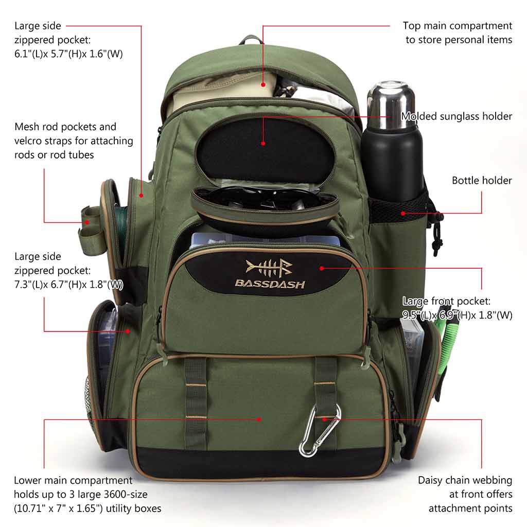 Bassdash Waterproof 3600 Tackle Backpack With Rod Holder Tactical Bag For  Fishing Hiking Camping