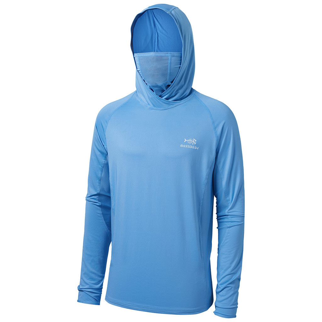 Bassdash Men’s Long Sleeve Fishing Hiking Hooded Shirt With UV Protection Neck Gaiter, Carolina / 4XL