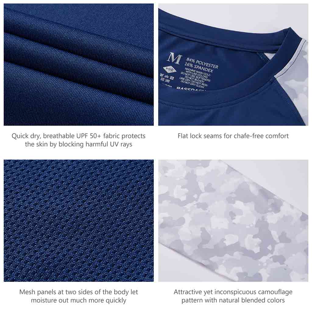 Bassdash UPF 50+ UV Protection Fishing Hiking Shirt For Men Camo Long Sleeve, White/Light Grey Camo / L