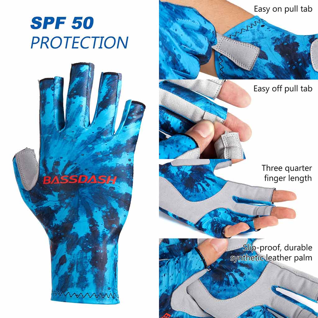 BASSDASH ALTIMATE Sun Protection Fingerless Fishing Gloves UPF 50+
