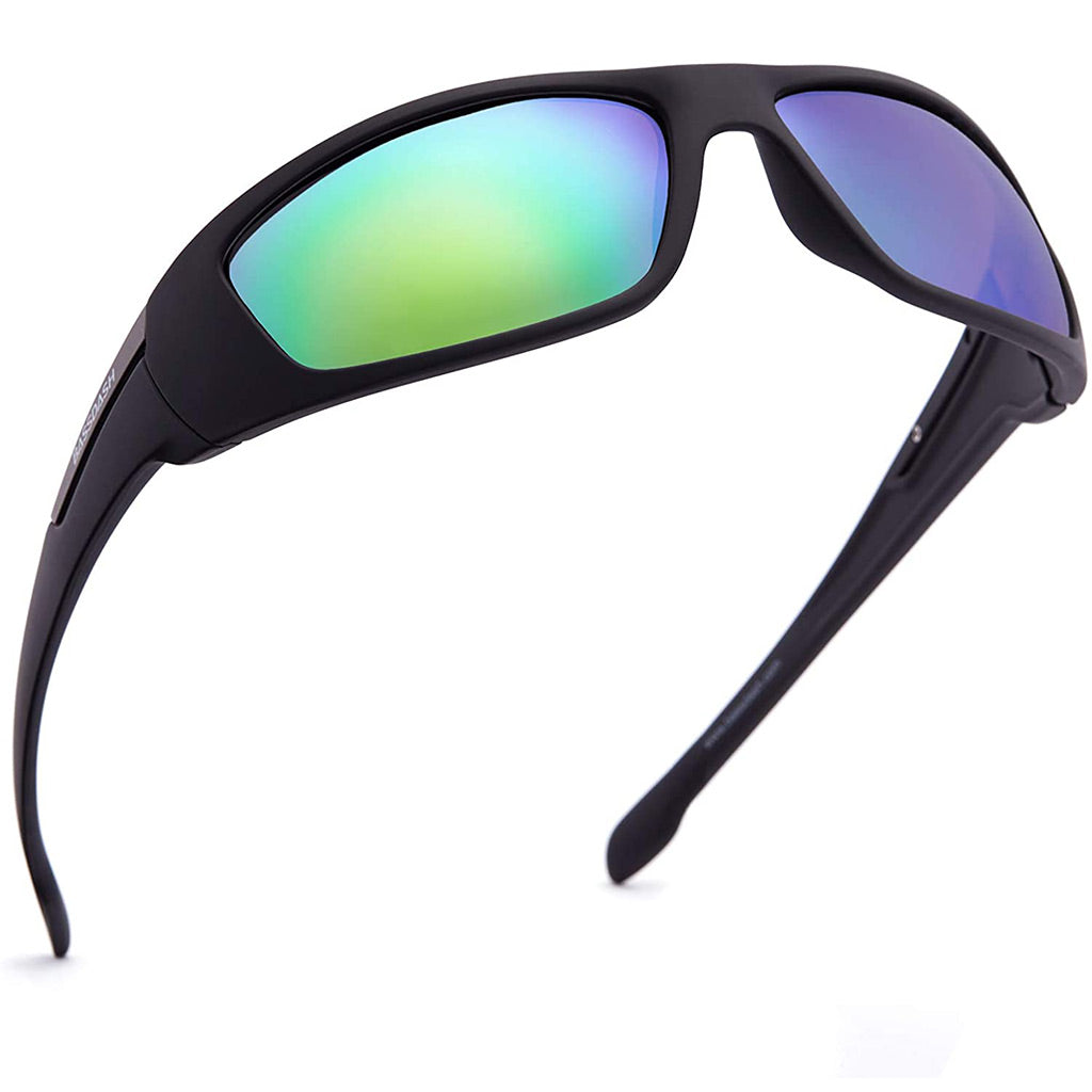 Bassdash V02 Polarized UV Protection Sport Sunglasses for Fishing Driving Hiking, Frame-Matte Black/Lens-Green Mirror