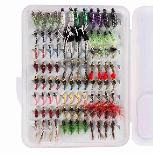 96 Pcs Fly Fishing Lure Assorted Nymphs Kit with Fly Box - Bassdash