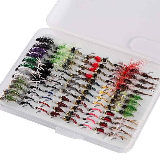 96 Pcs Fly Fishing Lure Assorted Nymphs Kit with Fly Box - Bassdash