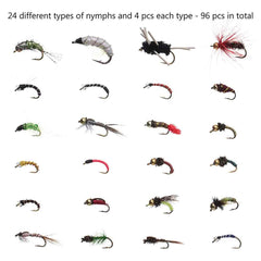 96 Pcs Fly Fishing Lure Assorted Nymphs Kit with Fly Box - Bassdash