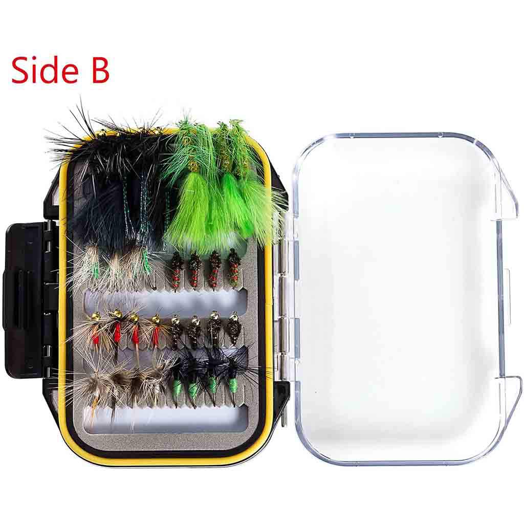 Bassdash Fly Fishing Assorted Flies Kit, Pack of 64 Pcs Fly Lure Including Dry Flies, Wet Flies, Nymphs, Streamers, Terrestrials and More, with Doubl