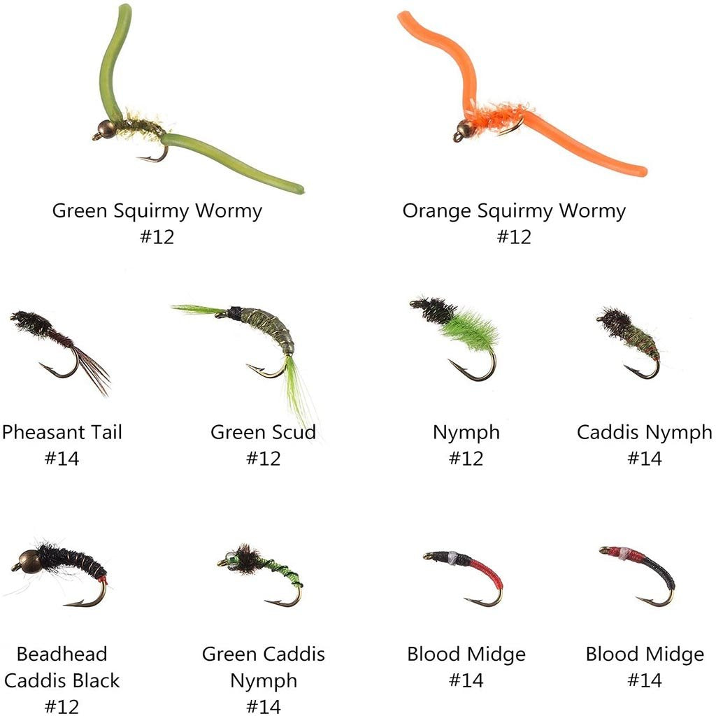 BASSDASH Fly Fishing Flies Kit Fly Assortment With Fly Box, 36/64/72/80/96pcs With Dry/Wet Flies, Nymphs, Streamers, Etc