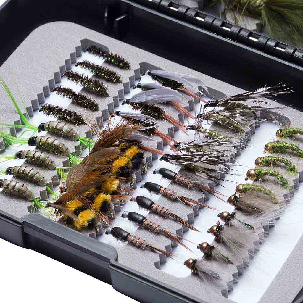 BASSDASH Fly Fishing Flies Kit Fly Assortment Trout Bass Fishing With Fly Box, 36/64/72/76/80/96pcs With Dry/Wet Flies, Nymphs, Streamers, Popper