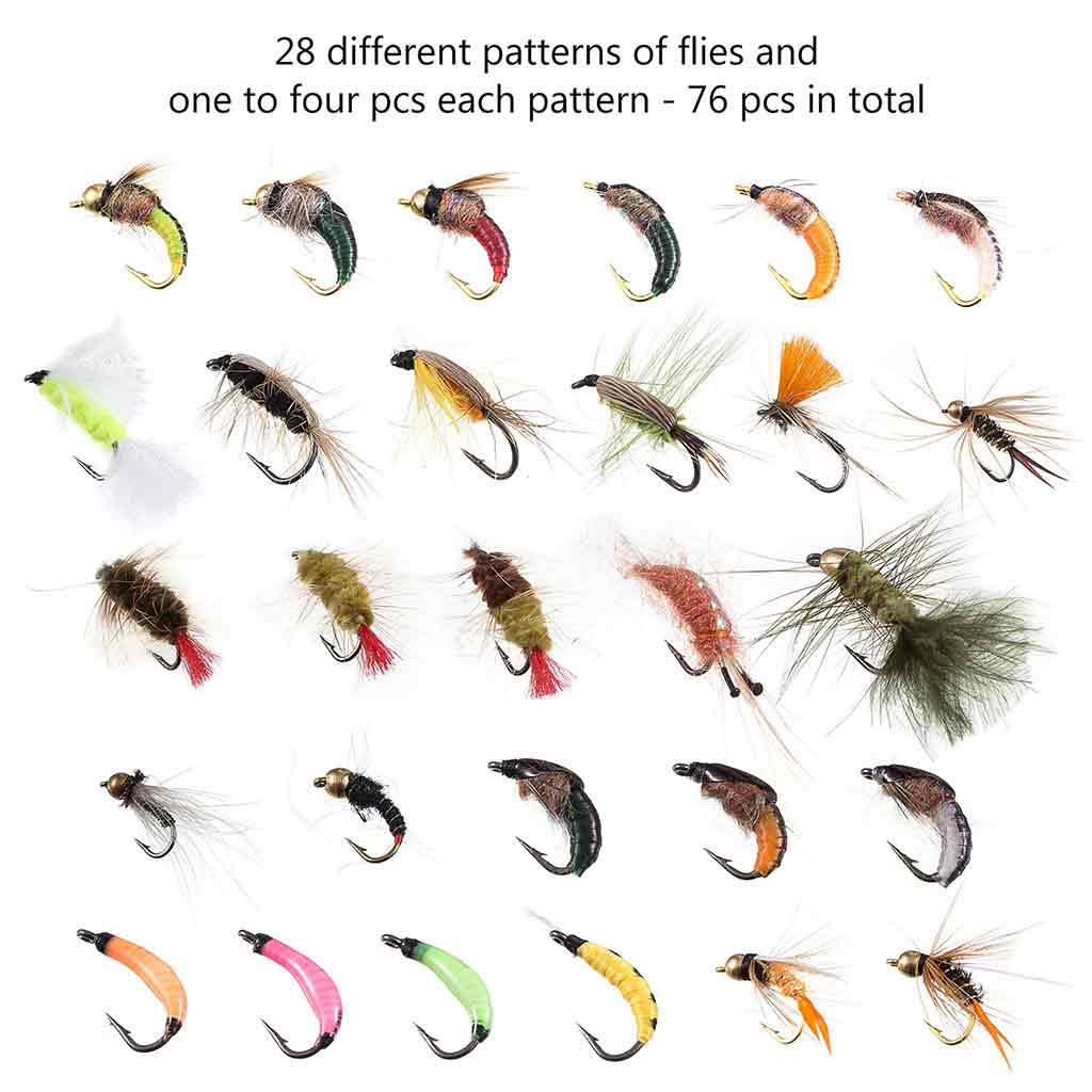 Fly Fishing Lure 24-76Pcs/Set Mixed Styles Wet/Dry Artificial Bait Tackle  Trout