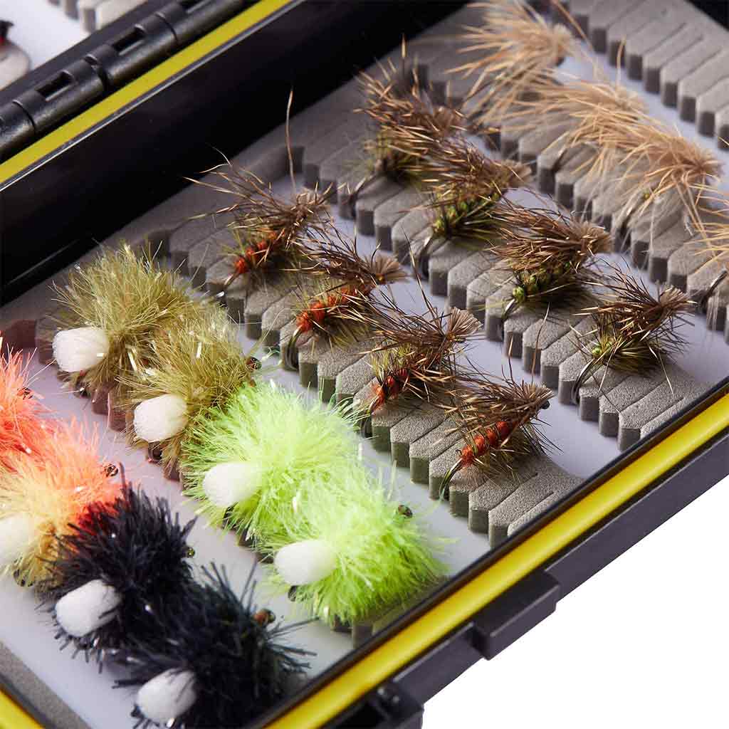 Fly Fishing Assortment, 24 Dry Flies in 8 Patterns (Adams Fly, Renegade,  Dun and More) for Trout, Bass and Salmon, Size 14, Includes Fly Box