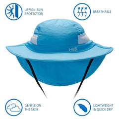 Youth UPF 50+ Sun Hat with Wide Brim Neck Flap Mesh Vent - Bassdash