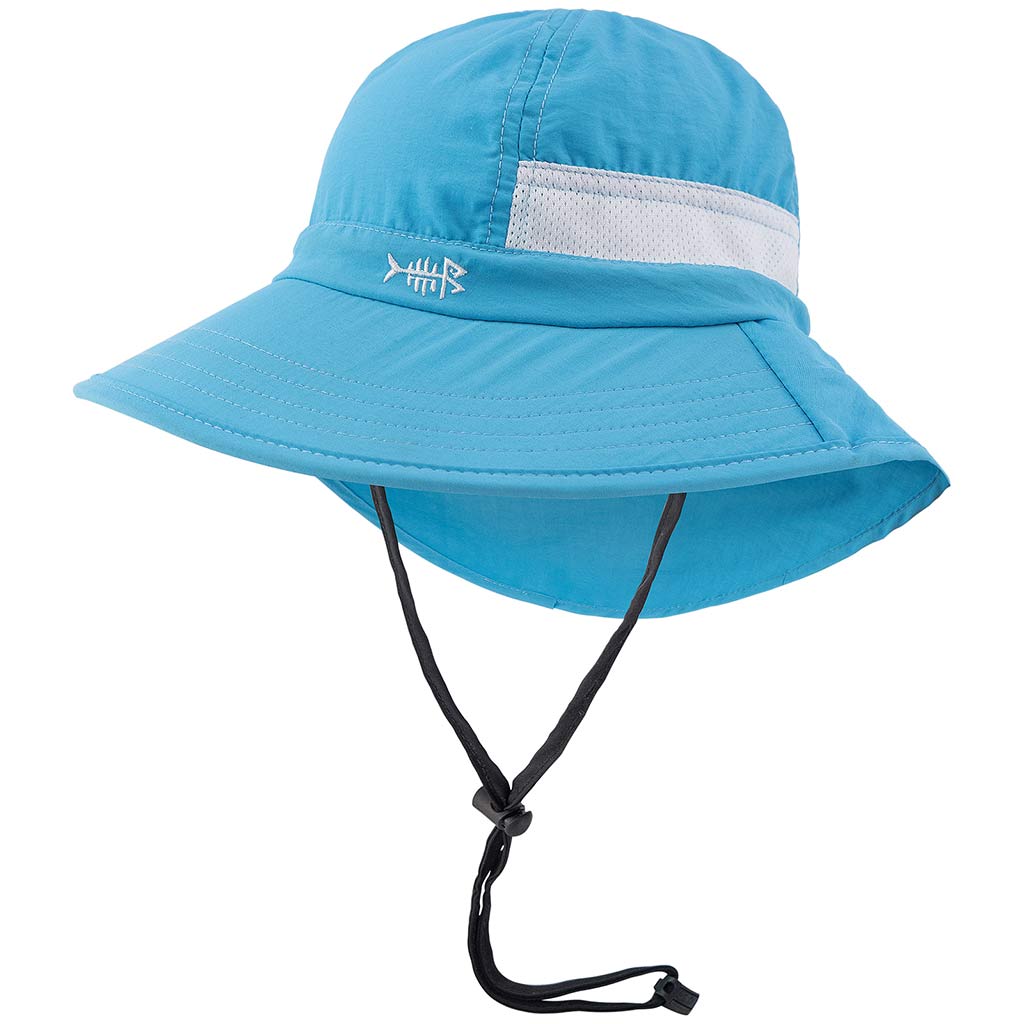 Youth UPF 50+ Sun Hat with Wide Brim Neck Flap Mesh Vent, Light Blue / Small