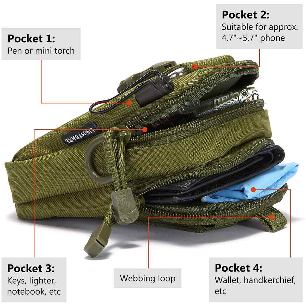 Bassdash Tactical Molle Pouch Multipurpose EDC Waist Bag Pack, Outdoor Men  Compact Gadget Utility Belt with Cell Phone Holster Holder