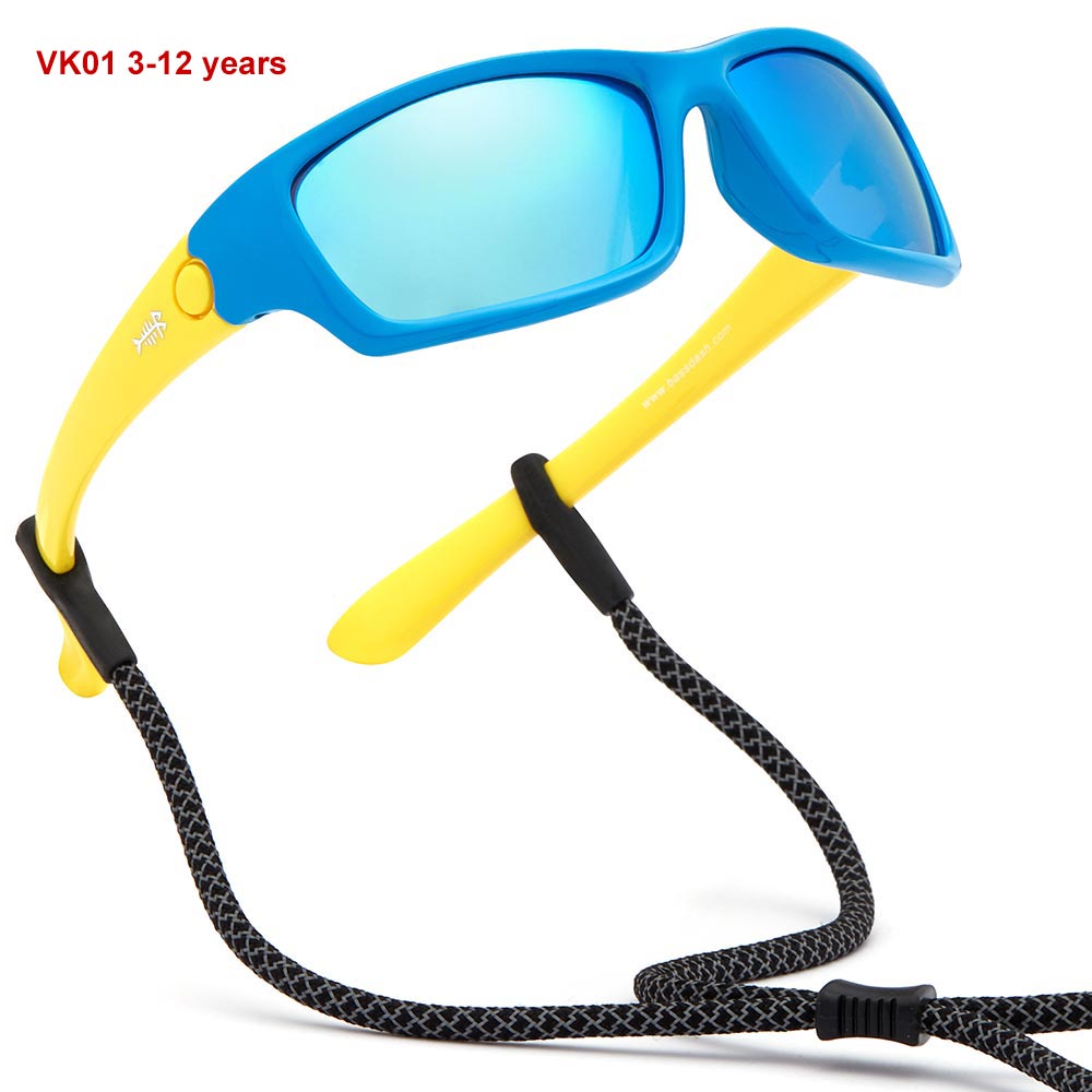 Youth Polarized Fishing Sunglasses with Adjustable Strap | Bassdash Frame – Transparent Purple Flower/Lens – Grey