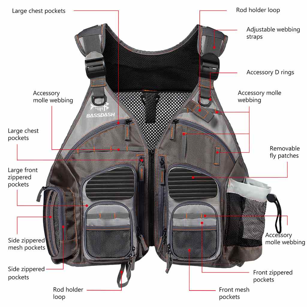 Bassdash Unisex Breathable Multi-Pocket Fly Fishing Hunting Vest For Outdoor Activities