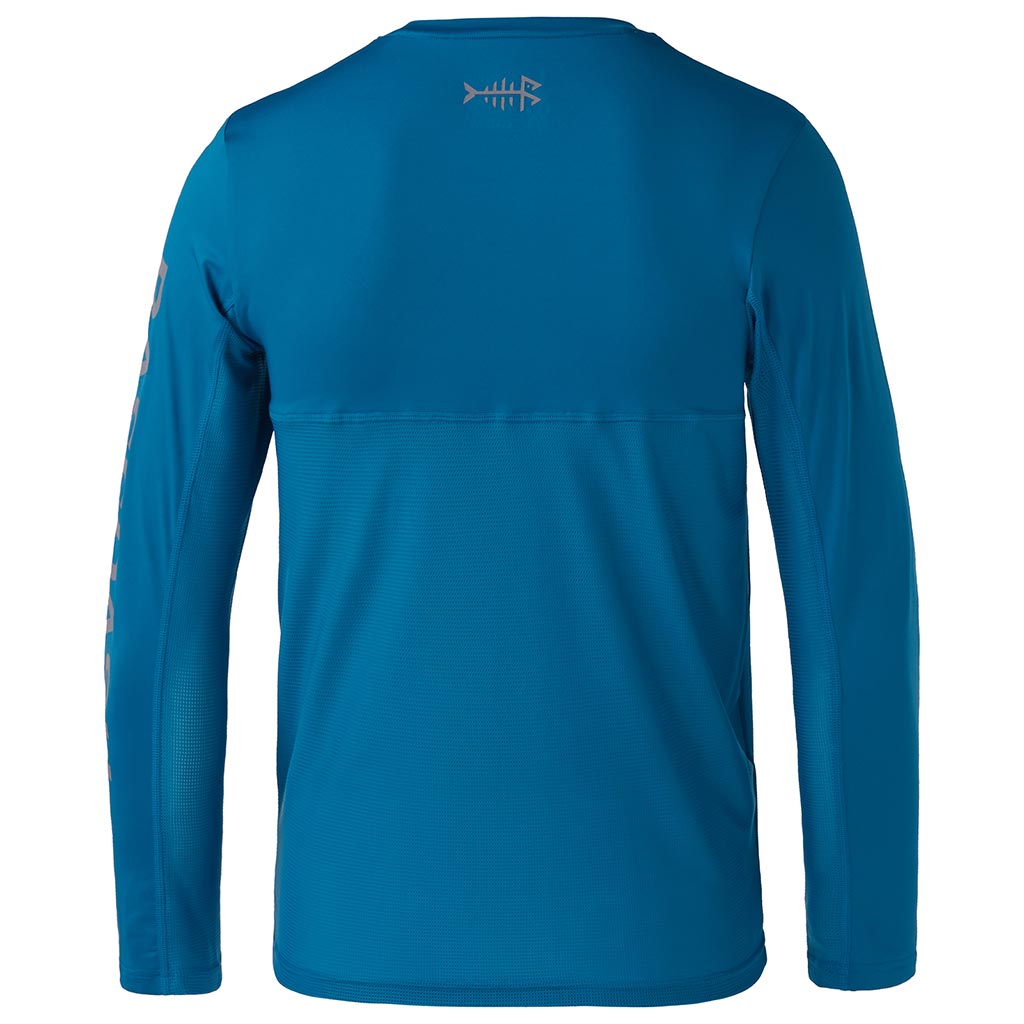 Bassdash UPF 50+ Youth Fishing Shirt Long Sleeve Performance UV Protection Shirt for Boys Girls, Emerald Blue/Light Grey Logo / M