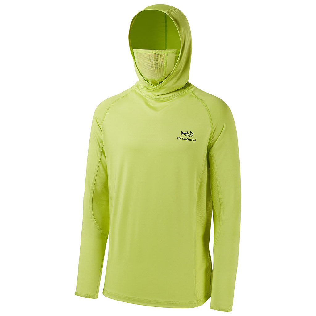 Bassdash Men’s Long Sleeve Fishing Hiking Hooded Shirt With UV Protection Neck Gaiter, Pear Green / 4XL