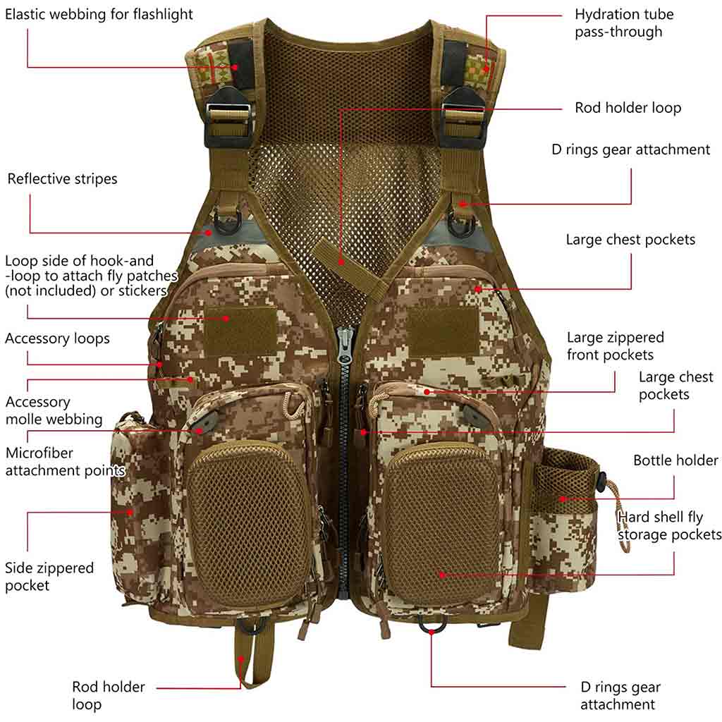 Bassdash Fly Fishing Vest Adjustable Size with Detachable Water Bottle Holder for Men and Women Fv07