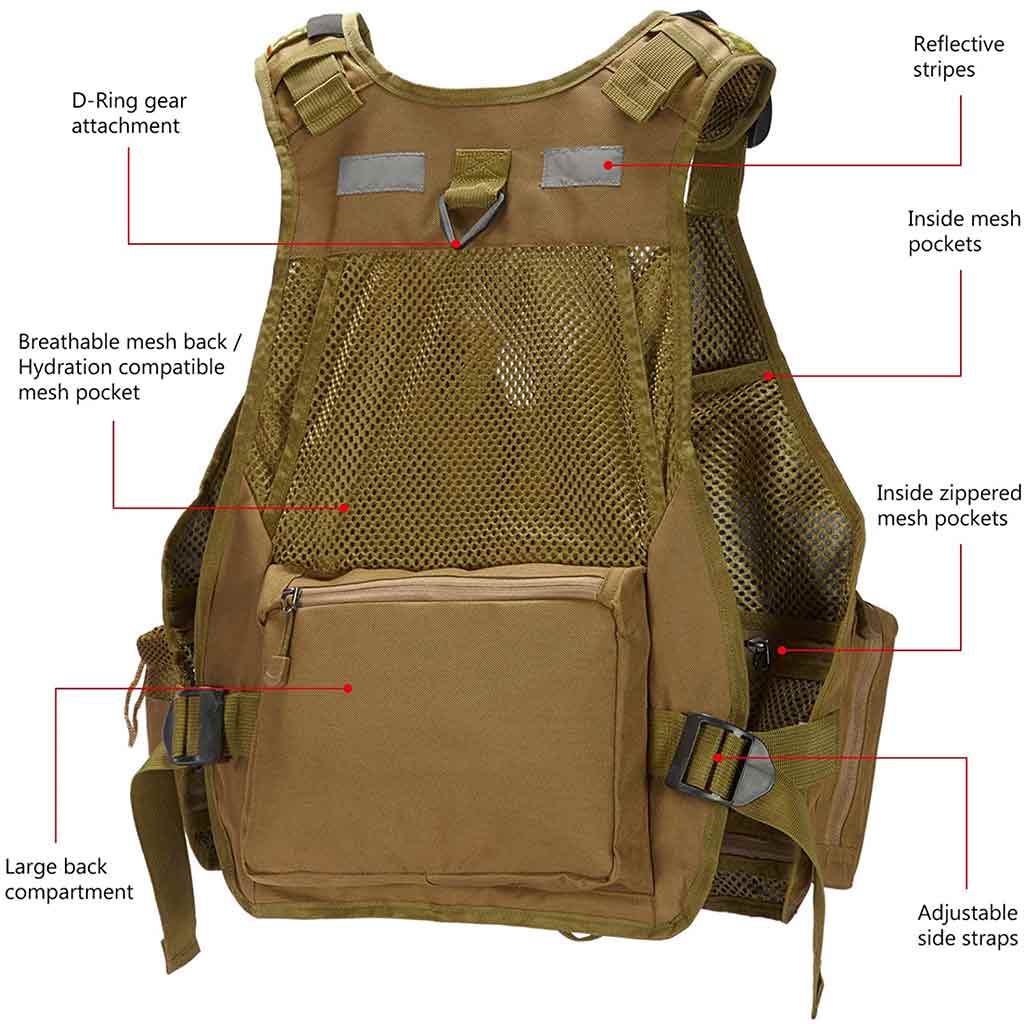 Bassdash Strap Fishing Vest Adjustable For Men And Women, For Fly Bass Fishing And Outdoor Activities