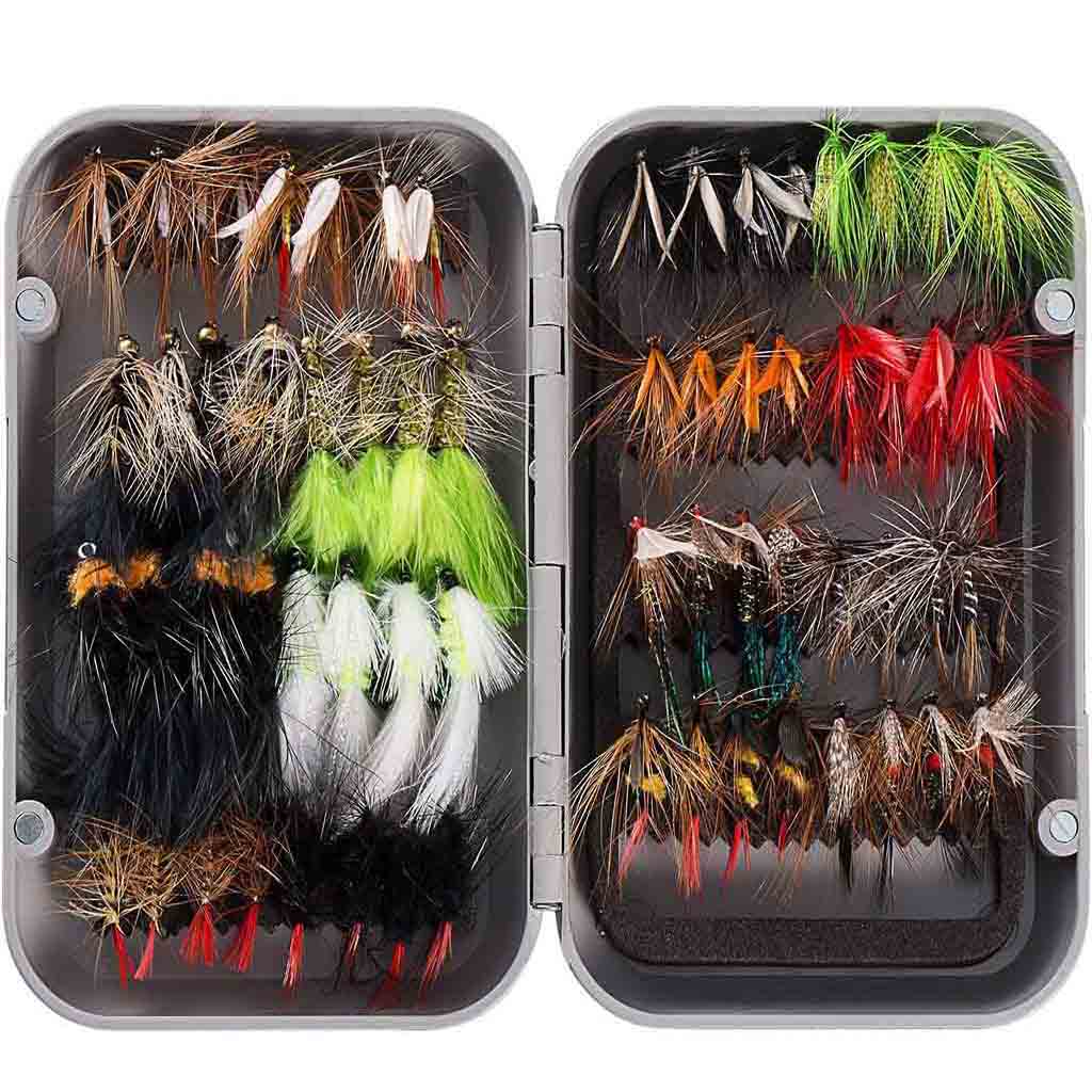 Bassdash Trout Steelhead Salmon Fishing Flies Barbed Barbless Fly Hooks Include Dry Wet Flies Nymphs Streamers Eggs, Fly Lure Kit with Fly Box