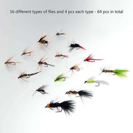 64 Pcs Fly Fishing Assorted Flies Kit with Magnetic Fly Box - Bassdash