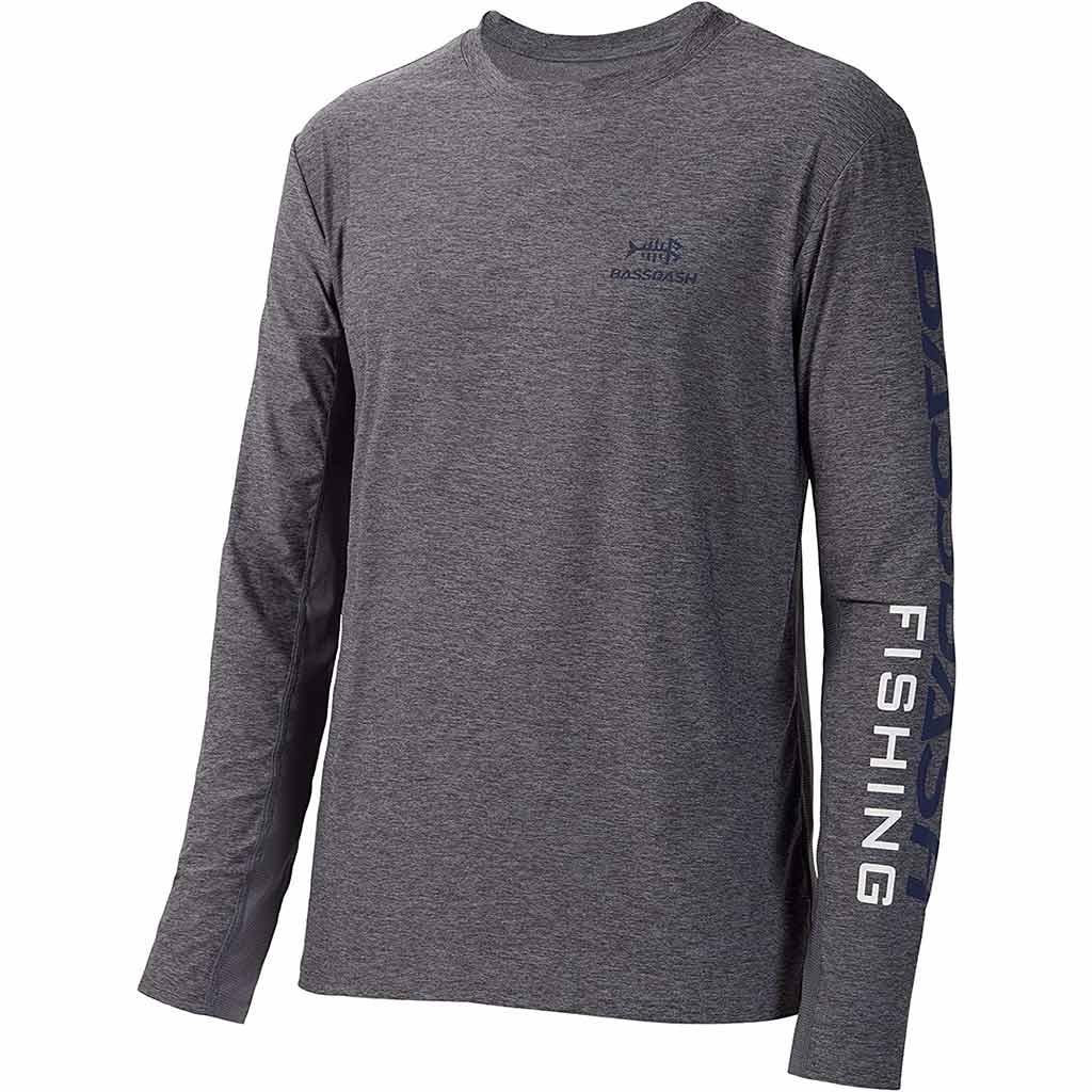 Bassdash Fishing T Shirts for Men UPF 50+ Sun Protection Long Sleeve Hiking Fishing Shirt, Heather Grey/Dark Blue Logo / 4XL