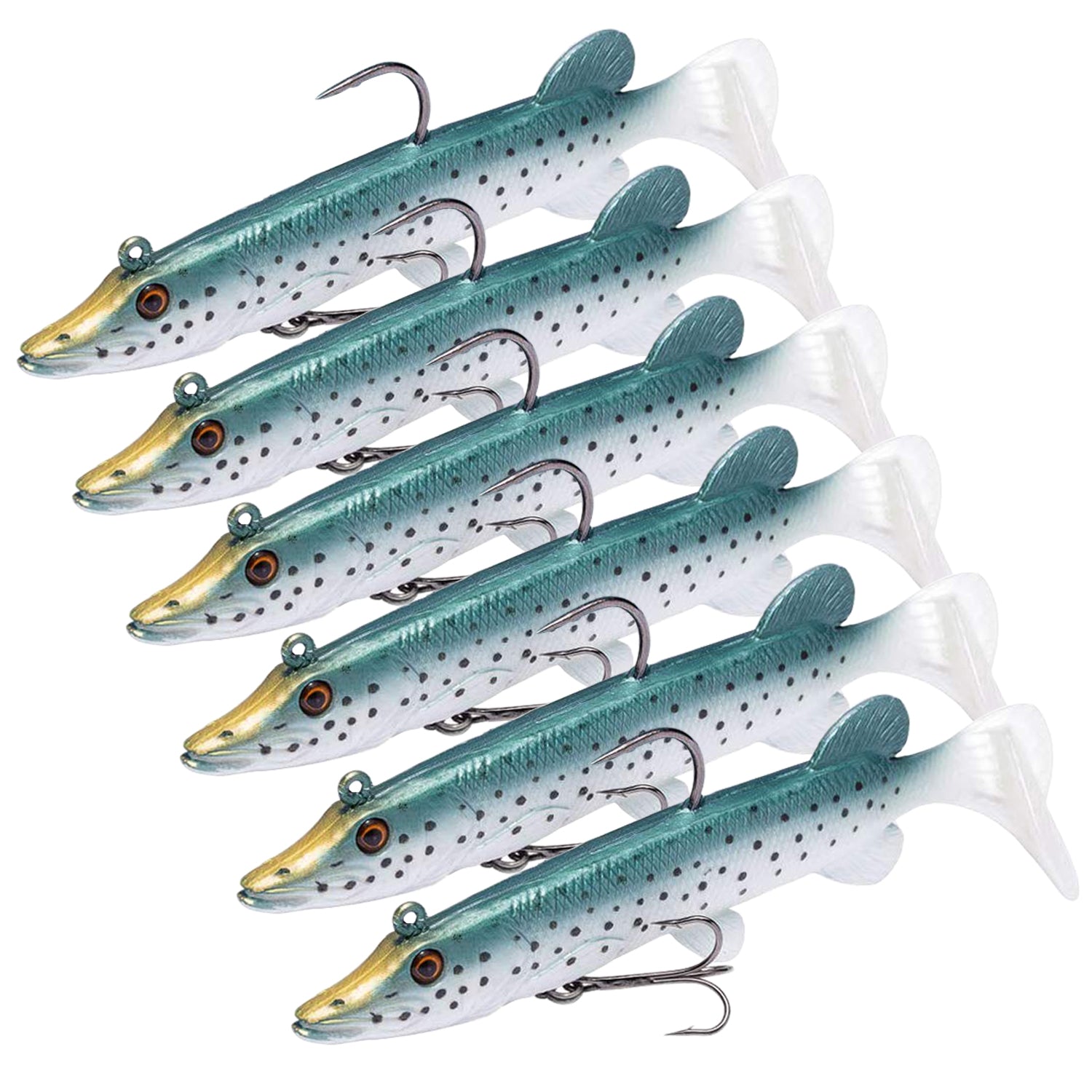 True Pike Soft Swimbait Fishing Lure, Built-In Lead Weight Pack, Pack of 6  - Green Gold / 10.5CM