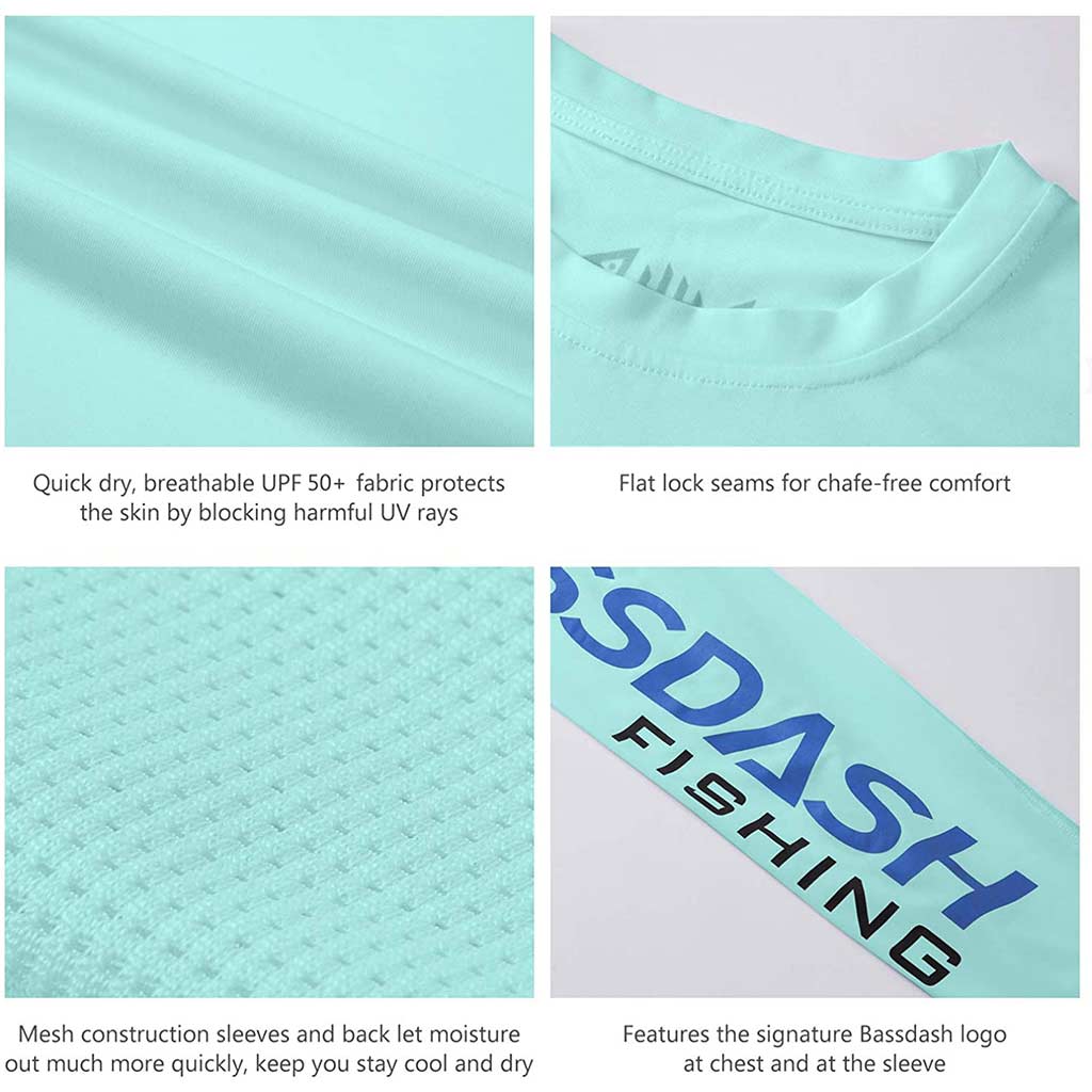 Buy Bassdash Fishing T Shirts for Men UV Sun Protection UPF 50+ Long Sleeve  Tee T-Shirt (Seafoam/Vivid Blue Logo, M) at
