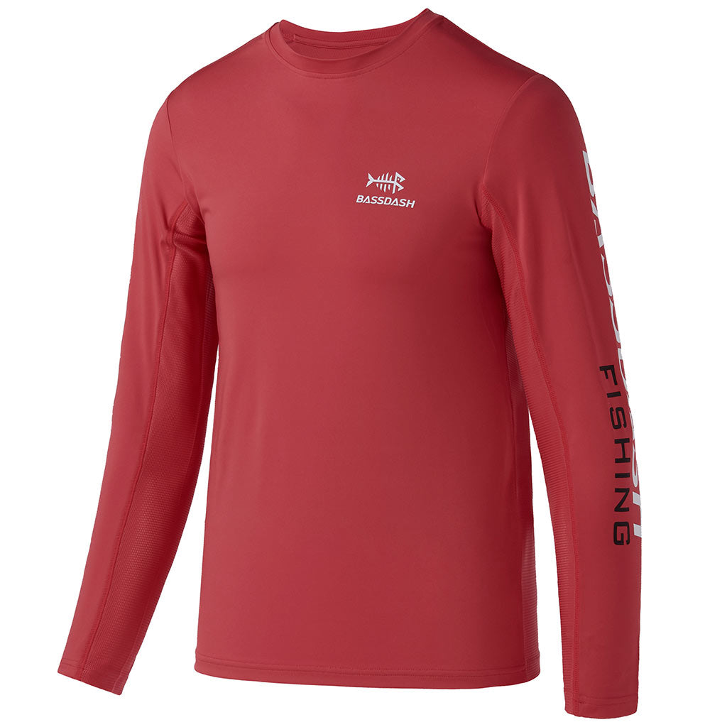 Bassdash UPF 50+ Youth Fishing Shirt Long Sleeve Performance UV Protection Shirt for Boys Girls Watermelon Red/White Logo / L