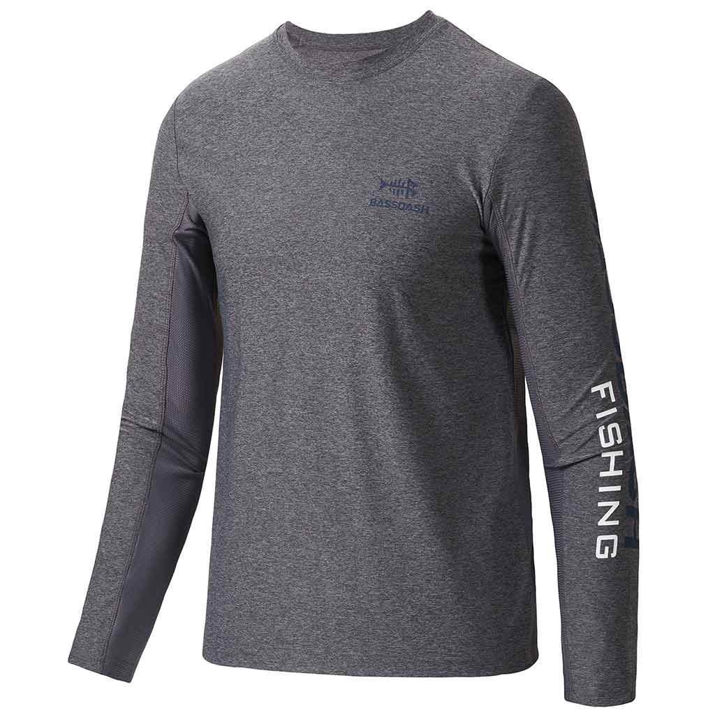 Bassdash Fishing T Shirts for Men UPF 50+ Sun Protection Long Sleeve Hiking Fishing Shirt, Cool Grey/Vivid Blue Logo / XL