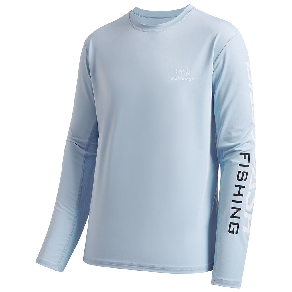 Bassdash Fishing T Shirts for Men UPF 50+ Sun Protection Long Sleeve Hiking Fishing Shirt, Light Steel Blue/White Logo / 3XL
