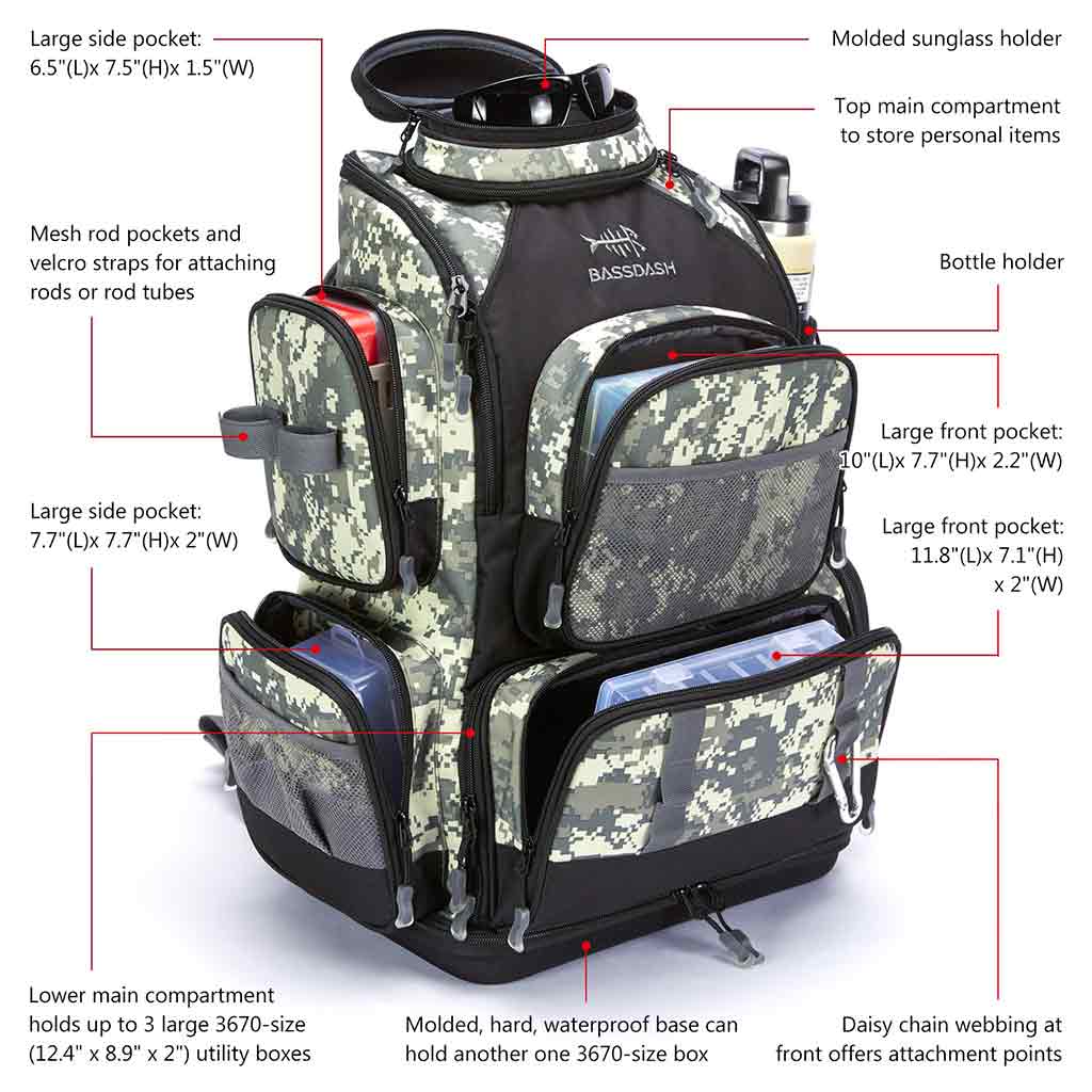 Bassdash Waterproof Fishing Tackle Backpack Rod Holder 3670Tactical Bag