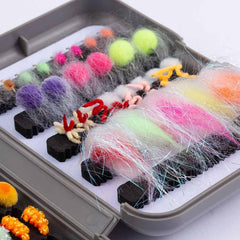 57 Pcs Fly Fishing Trout Fly Lure Kit with Box - Bassdash