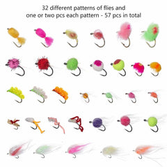 57 Pcs Fly Fishing Trout Fly Lure Kit with Box - Bassdash