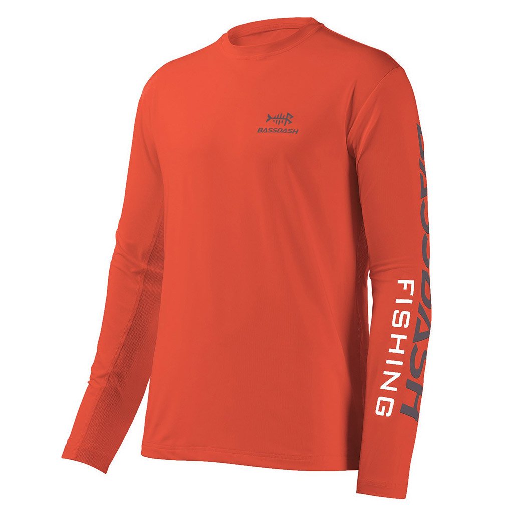 Bassdash Men's UPF 50+ Fishing Shirt Long Sleeve Sun Protection Performance Shirt For Outdoor Sports, Coral Red/Dark Grey Logo / XXL