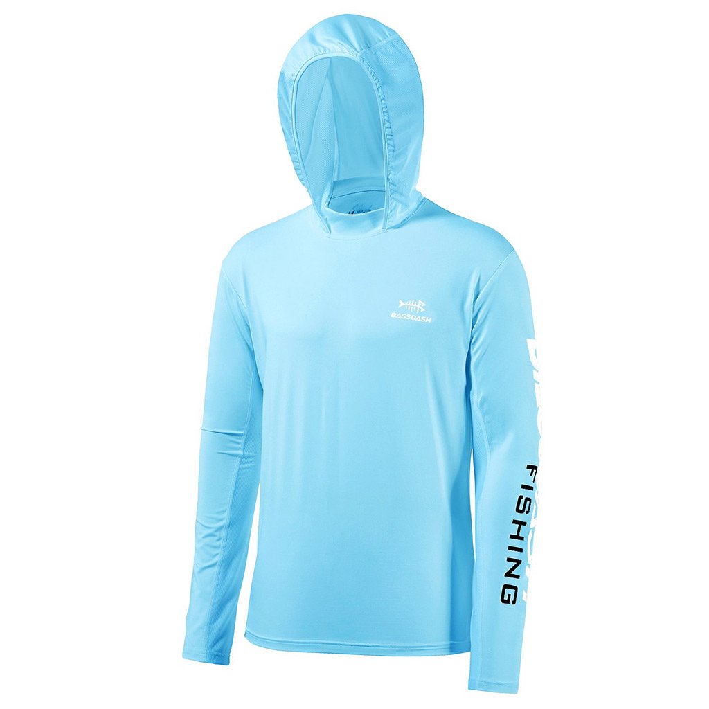Men's Sun Protection Hoodie Long Sleeve Sun Shirt | Bassdash Fishing Sky Blue/White Logo / 5XL