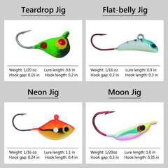 Ice Fishing Lure Kit Glowing Paint Jigs - 24 pcs assorted crappie/panfish/perch jigs - Bassdash