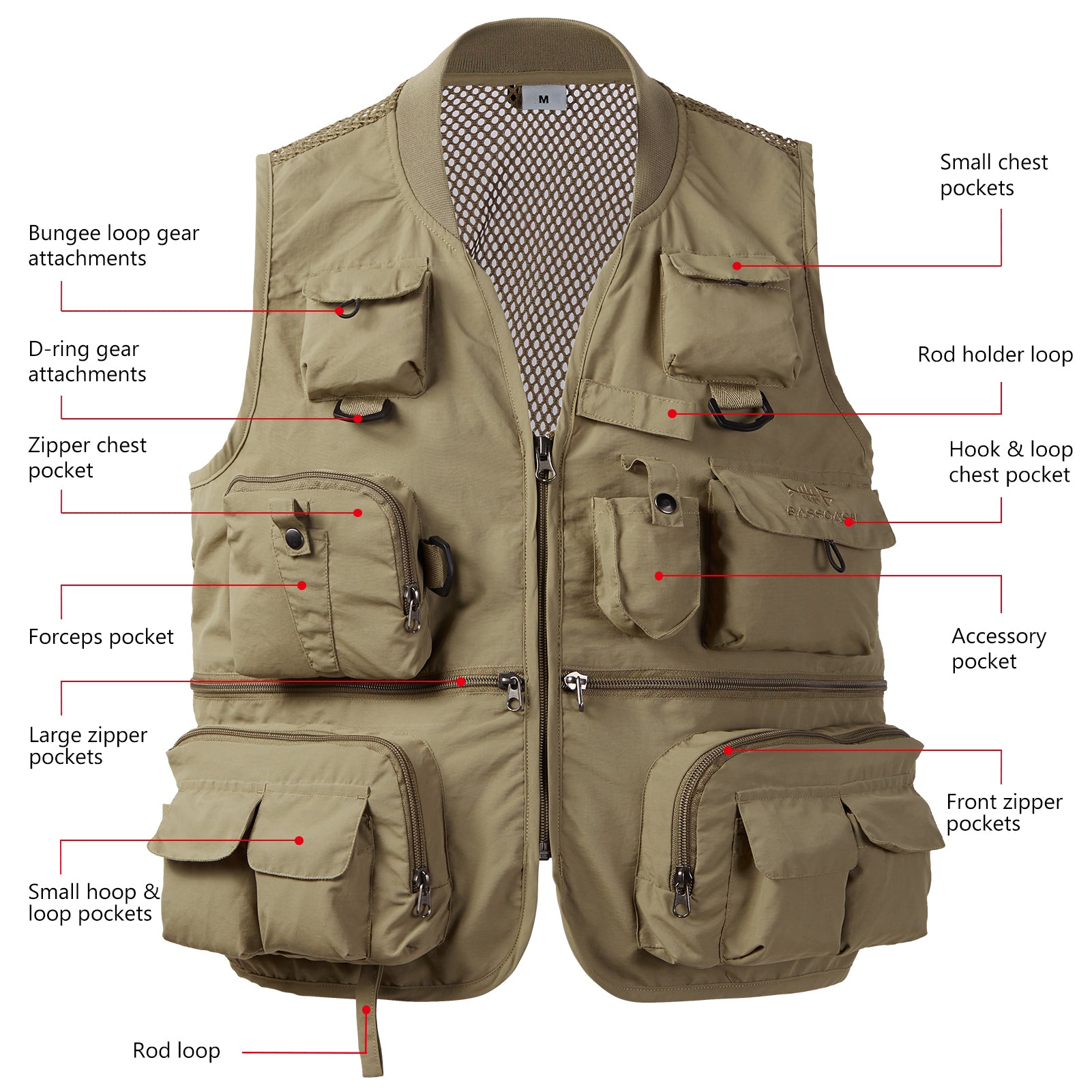 Bassdash Unisex Breathable Multi-Pocket Fly Fishing Hunting Vest For Outdoor Activities
