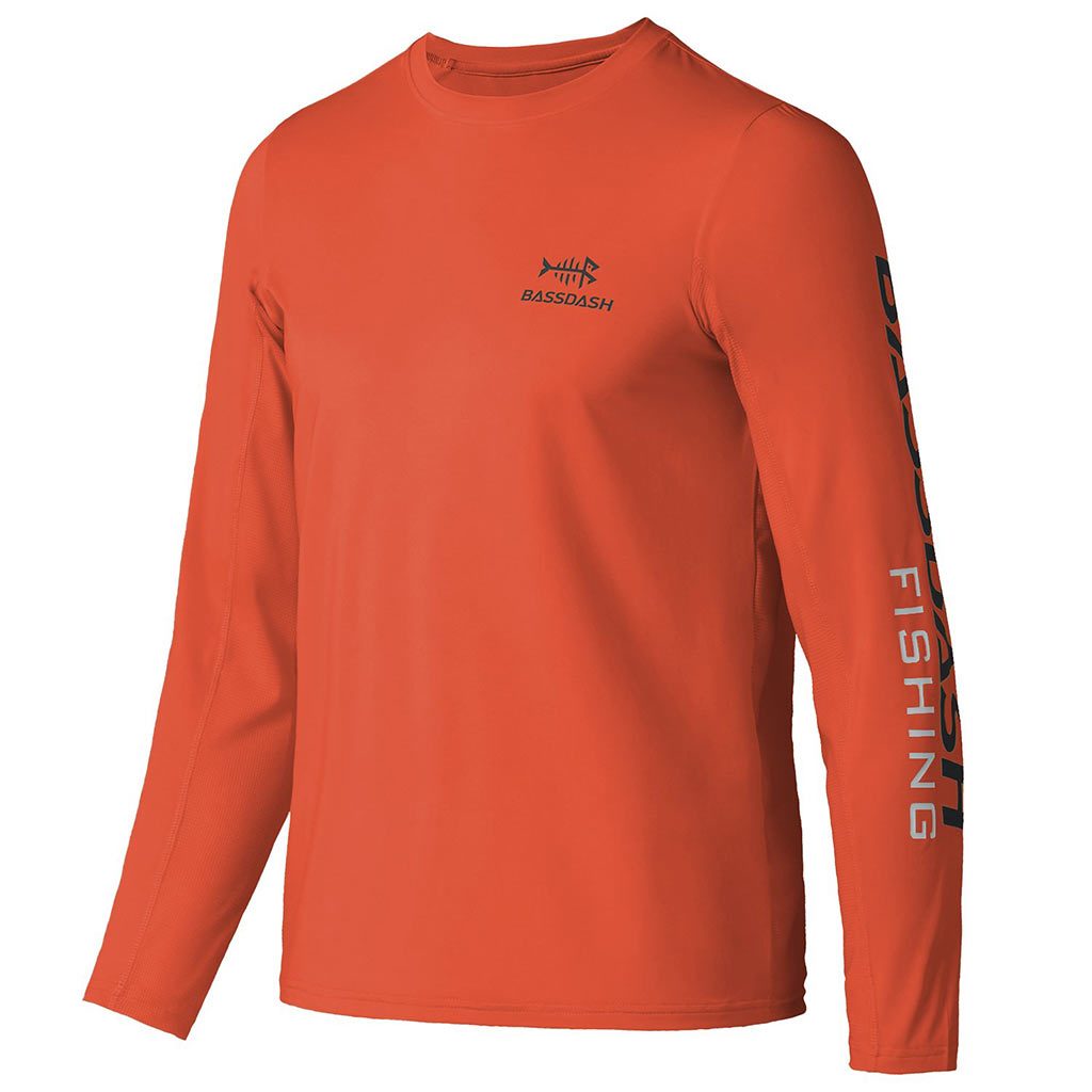 Bassdash UPF 50+ Youth Fishing Shirt Long Sleeve Performance UV Protection Shirt for Boys Girls, Coral Red/Dark Grey Logo / XL