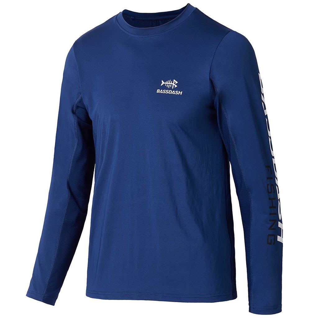 Bassdash UPF 50+ Youth Fishing Shirt Long Sleeve Performance UV Protection Shirt for Boys Girls Dark Blue/White Logo / XL